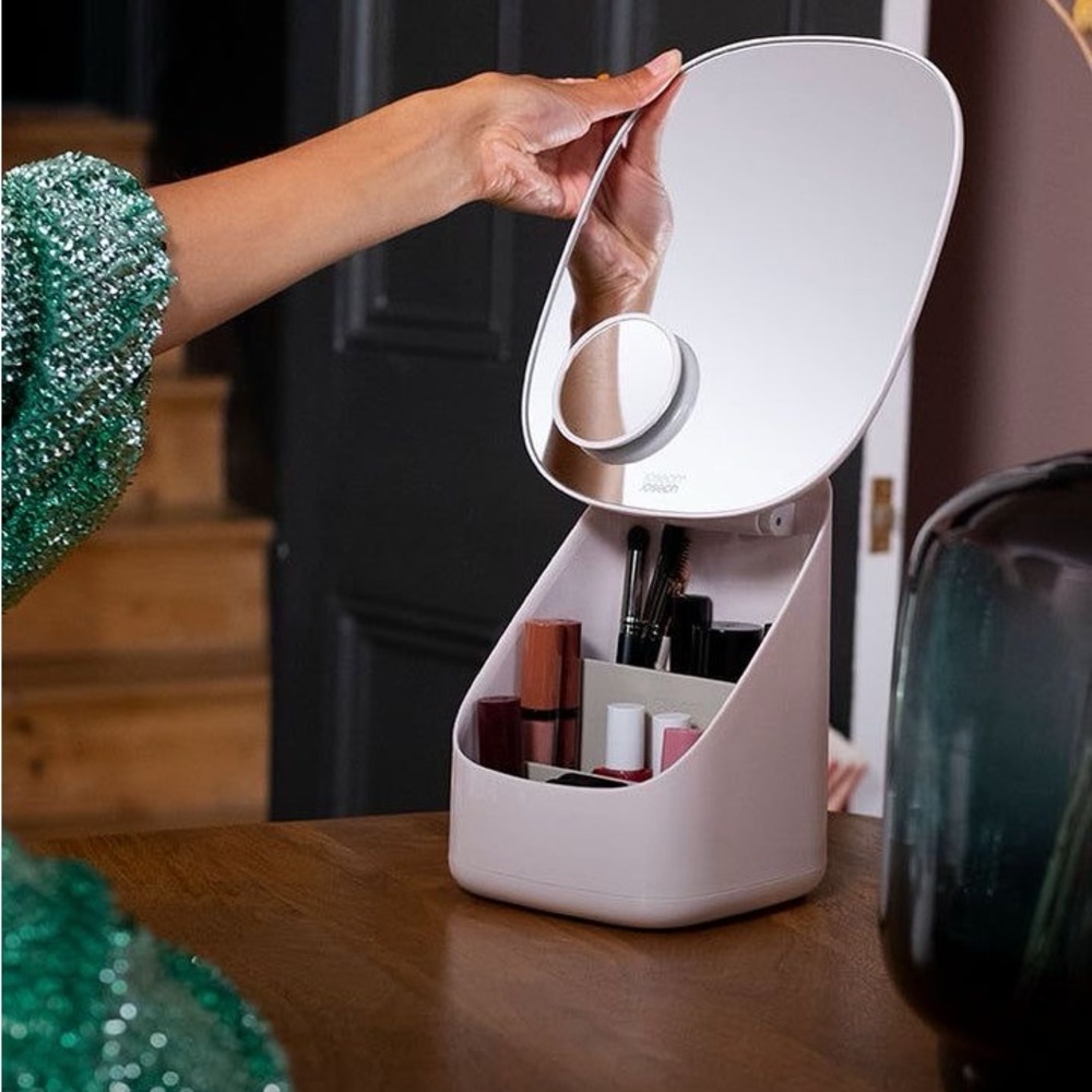 Joseph Joseph Viva Pedestal Mirror With Cosmetic Organiser - Shell
